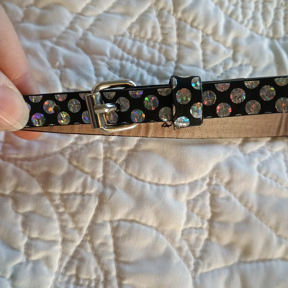 Reflective Black and Silver Polka Dot Belt
